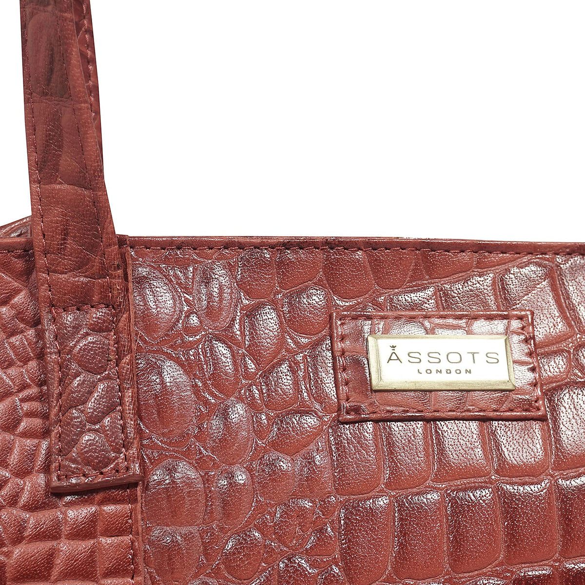 Assots London Emma Genuine Leather Croc PatternTote Bag - Red 7077912 6