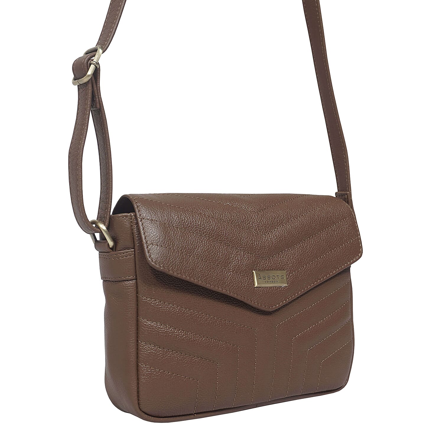 Assots London Genuine Leather Jessica Quilted Crossbody Bag - Brown 7077881 2