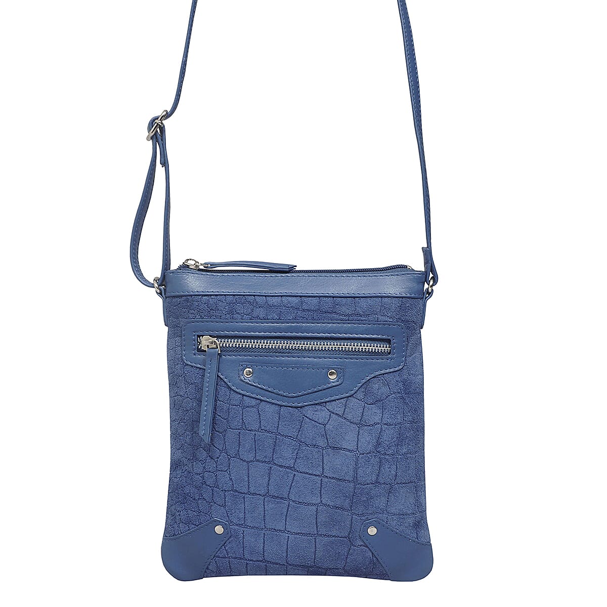 Assots London Janet 100% Genuine Leather Croc Pattern Crossbody Bag - Blue 8947418 0