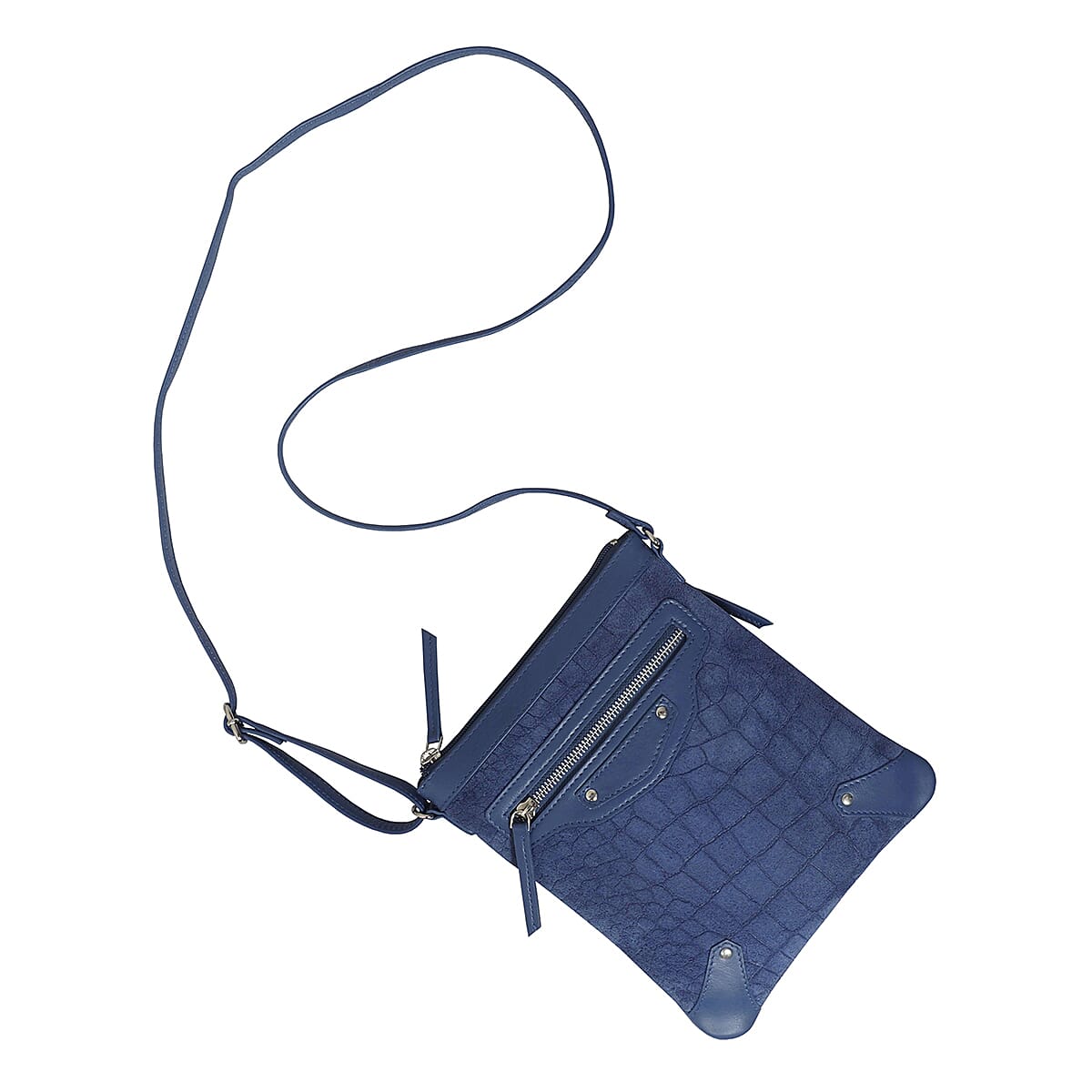 Assots London Janet 100% Genuine Leather Croc Pattern Crossbody Bag - Blue 8947418 2