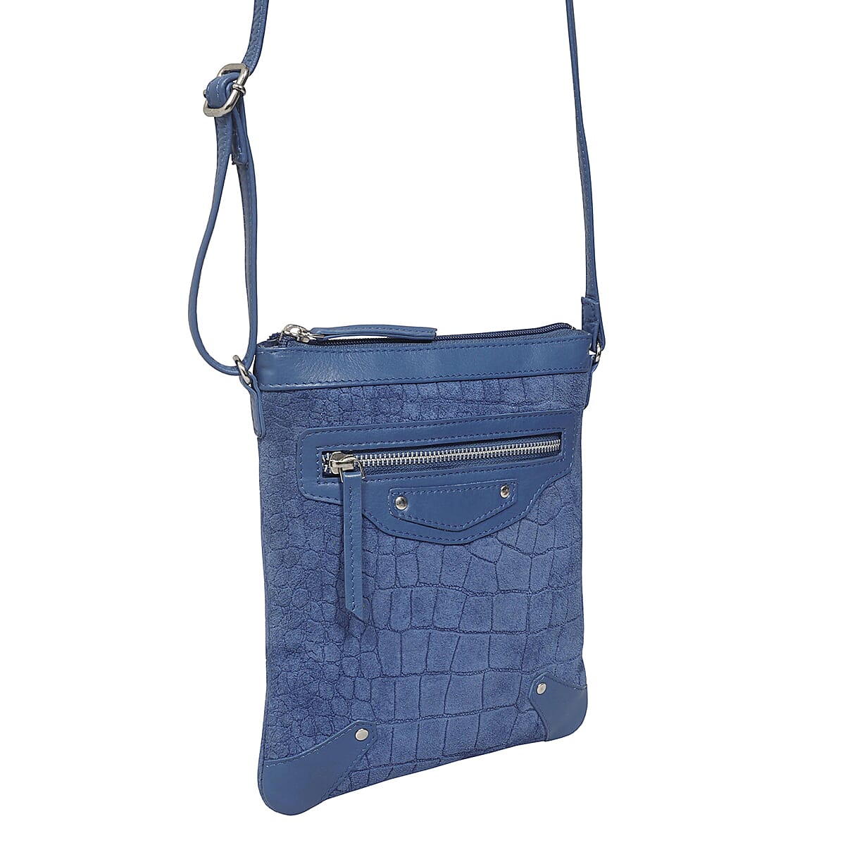 Assots London Janet 100% Genuine Leather Croc Pattern Crossbody Bag - Blue 8947418 3