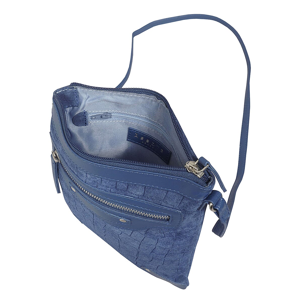 Assots London Janet 100% Genuine Leather Croc Pattern Crossbody Bag - Blue 8947418 4