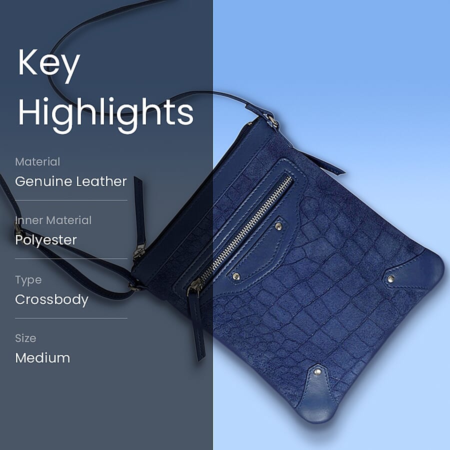 Assots London Janet 100% Genuine Leather Croc Pattern Crossbody Bag - Blue 8947418 5