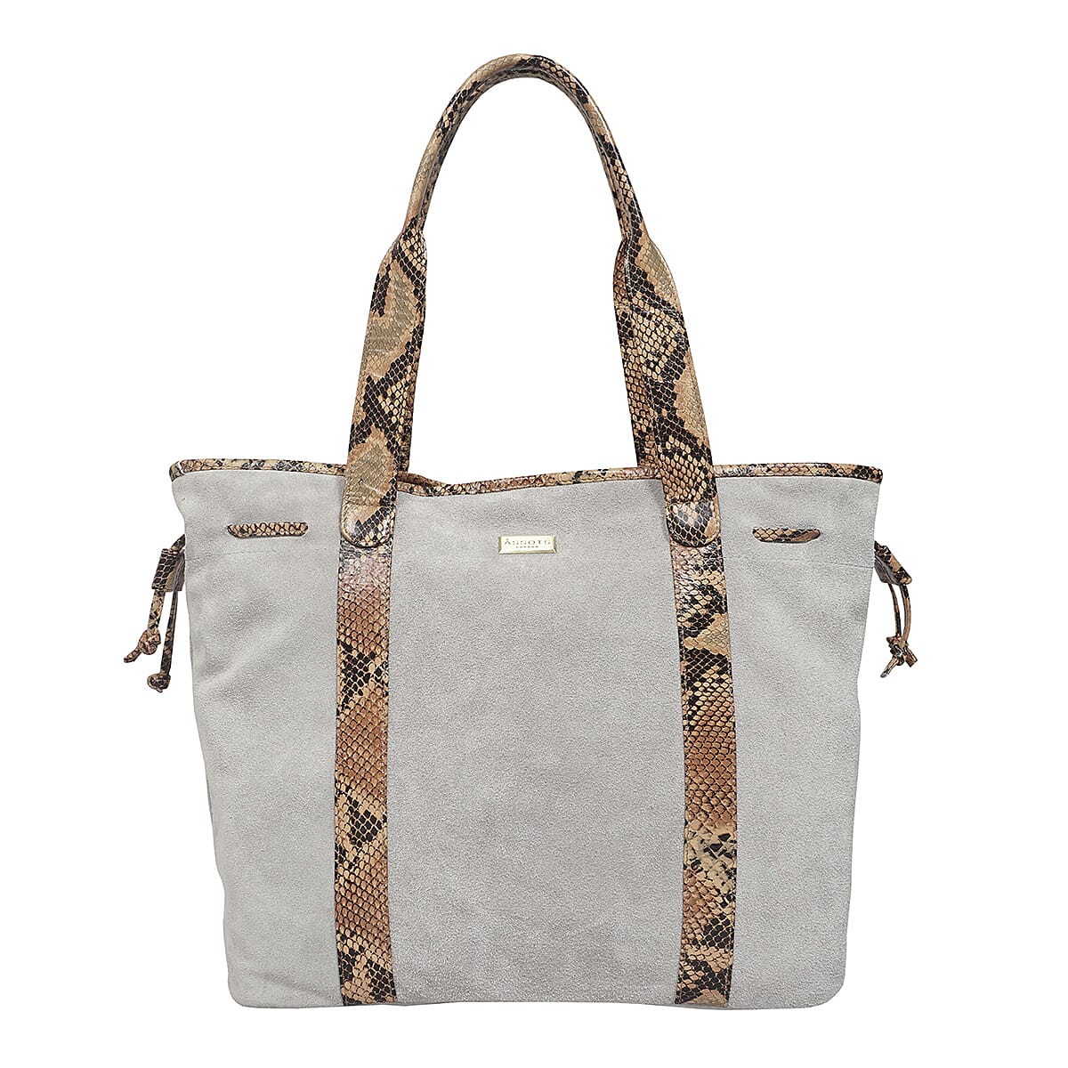 Assots London Polly Genuine Suede Leather Snake Print Shopper Bag - Brown 8920889 0