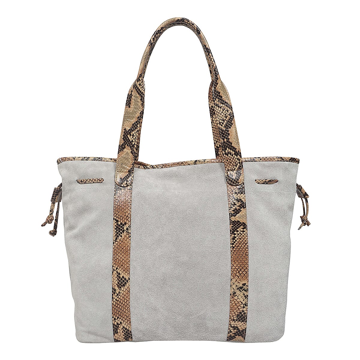 Assots London Polly Genuine Suede Leather Snake Print Shopper Bag - Brown 8920889 1