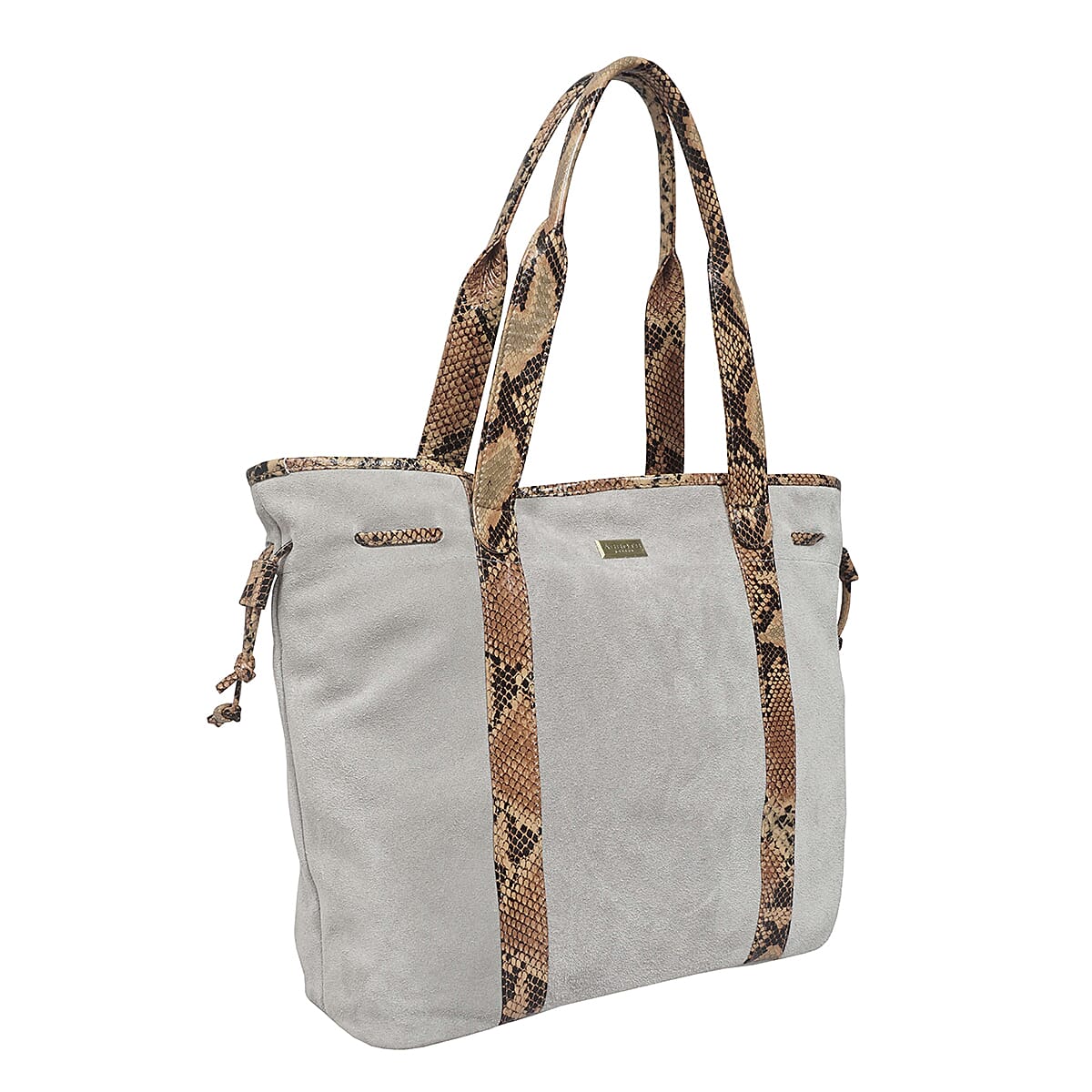Assots London Polly Genuine Suede Leather Snake Print Shopper Bag - Brown 8920889 2