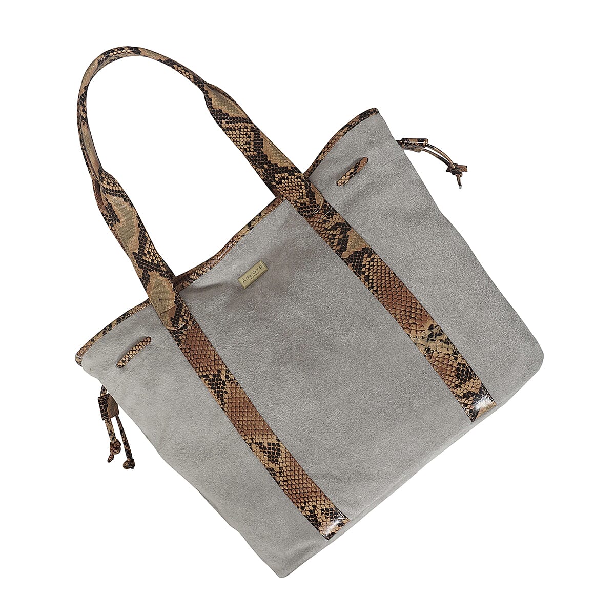Assots London Polly Genuine Suede Leather Snake Print Shopper Bag - Brown 8920889 4