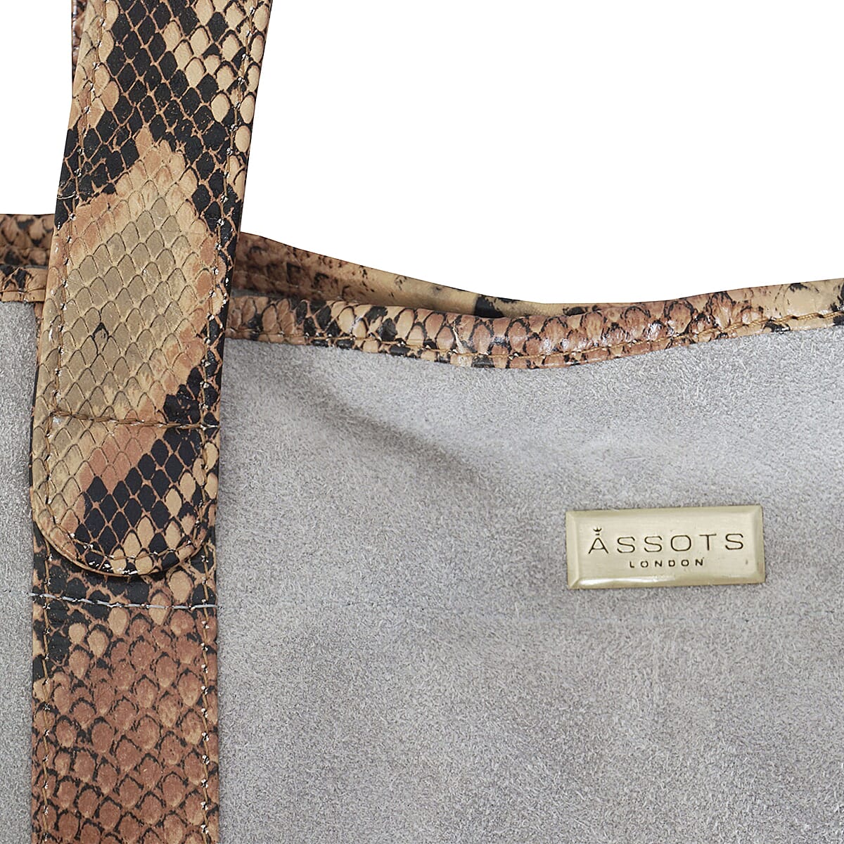 Assots London Polly Genuine Suede Leather Snake Print Shopper Bag - Brown 8920889 5