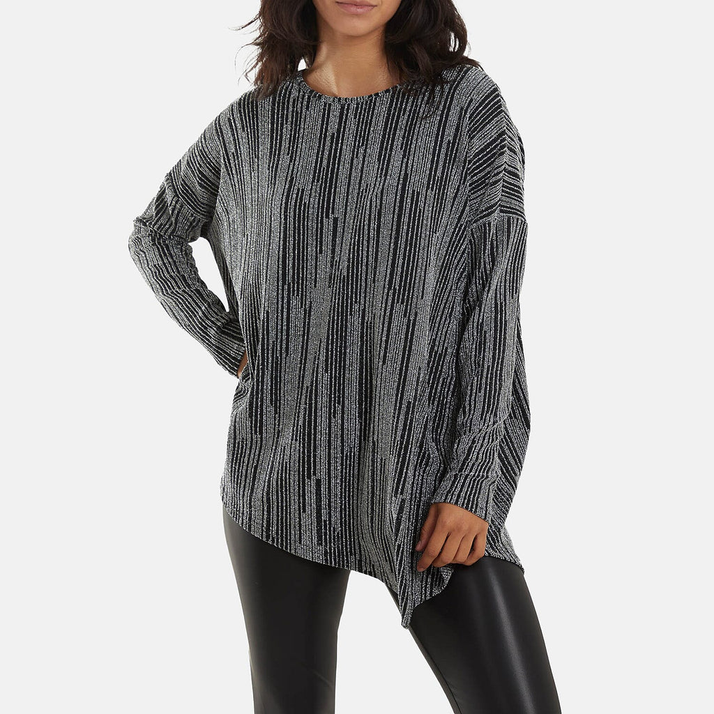 Asymmetric Batwing Lurex Top (Size 8 to 18) - Silver