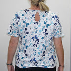 Aura Boutique Printed Short Sleeve Top (Size L) - White & Grey