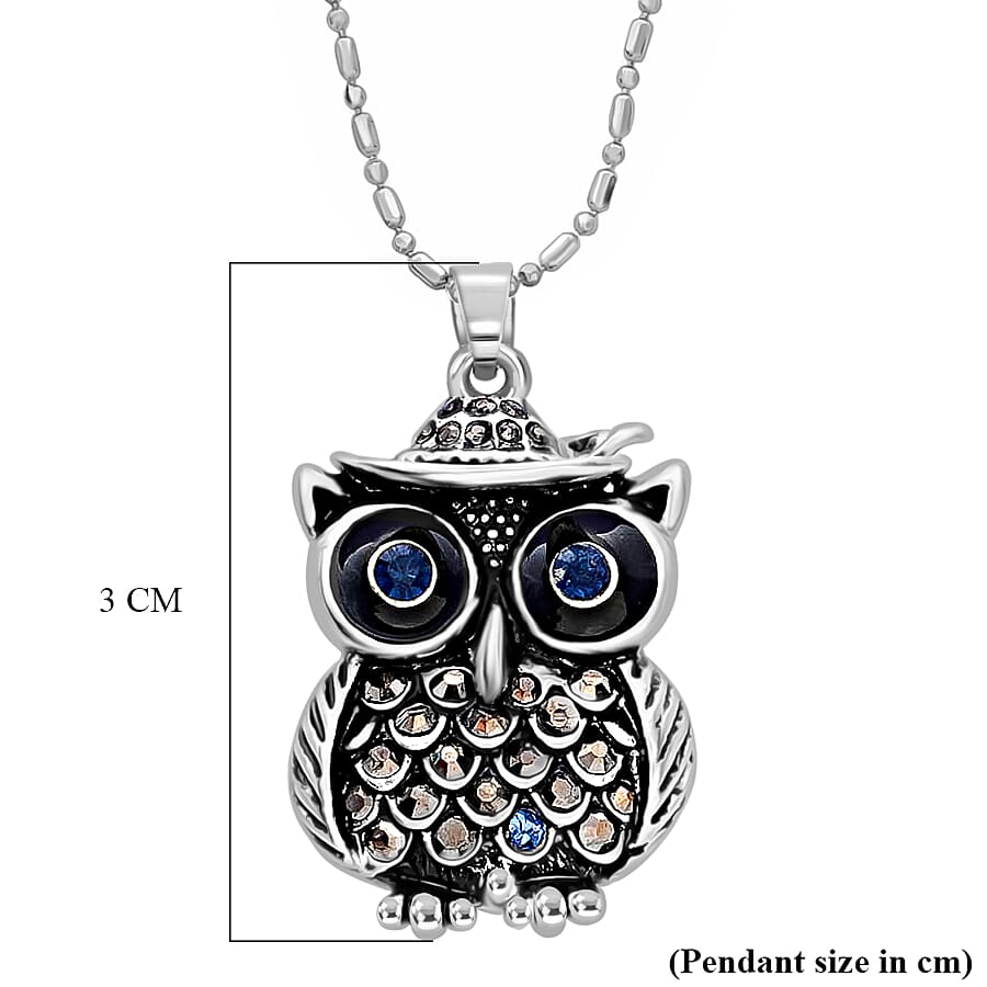 Austrian Blue & Grey Crystal Pendant with Chain (Size - 20-2 Ext) in Silver Tone