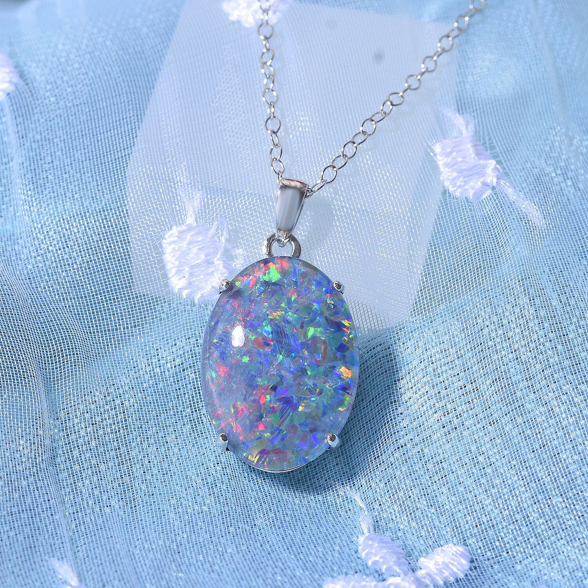 D'Joy Australian Boulder Opal Pendant with Chain (Size 20) with Lobster Clasp in Rhodium Overlay Sterling Silver 6.41 Ct. 4196447 2