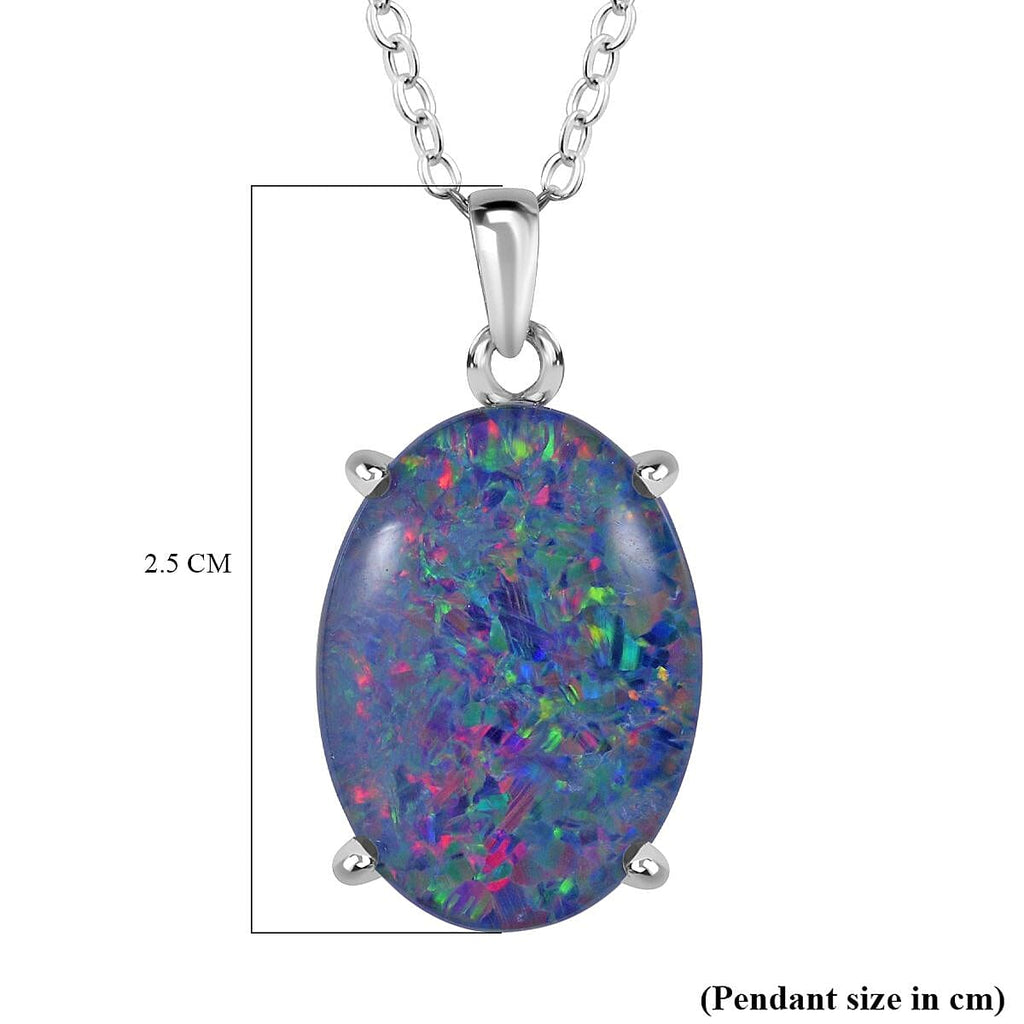 D'Joy Australian Boulder Opal Pendant with Chain (Size 20) with Lobster Clasp in Rhodium Overlay Sterling Silver 6.41 Ct.