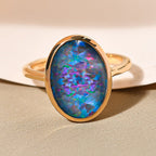 Australian Boulder Opal Solitaire Ring in Vermeil Yellow Gold Overlay Sterling Silver 3.50 Ct.