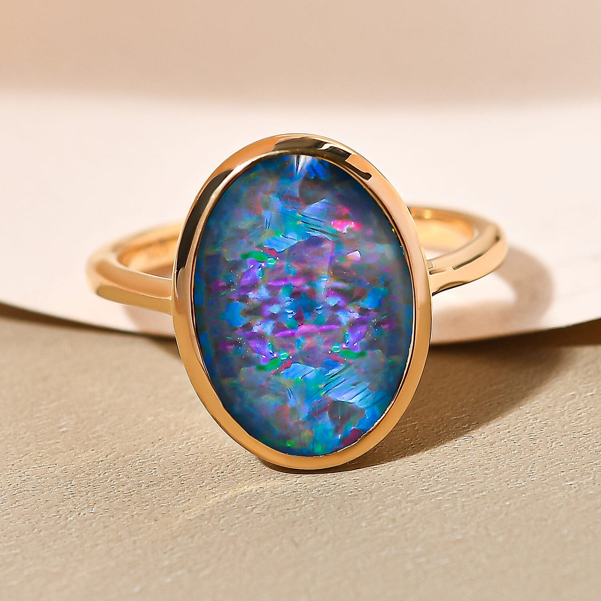 Australian Boulder Opal Solitaire Ring in Vermeil Yellow Gold Overlay Sterling Silver 3.50 Ct. 8892117 2