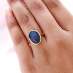 Australian Boulder Opal Solitaire Ring in Vermeil Yellow Gold Overlay Sterling Silver 3.50 Ct.