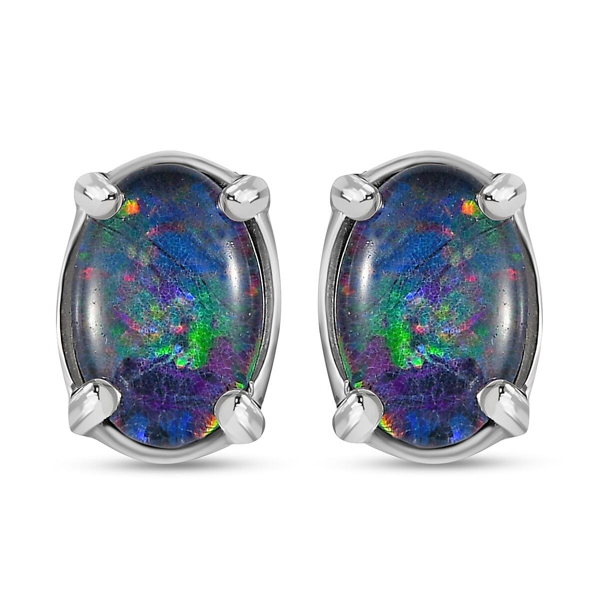 Australian Boulder Opal Triplet Stud Earrings in Platinum Plated Sterling Silver 8732561 0