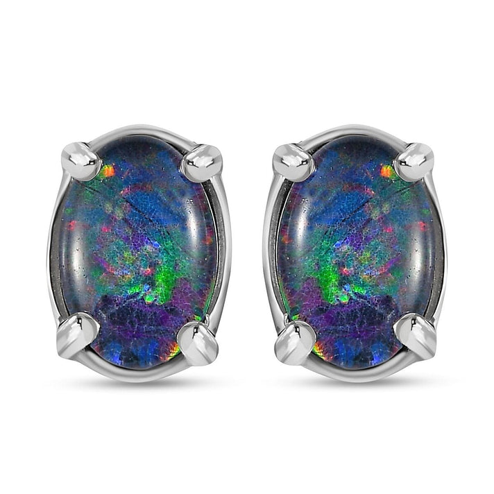 Australian Boulder Opal Triplet Stud Earrings in Platinum Plated Sterling Silver 8732561 1