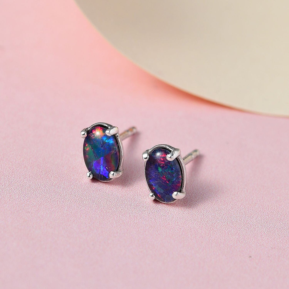Australian Boulder Opal Triplet Stud Earrings in Platinum Plated Sterling Silver 8732561 2