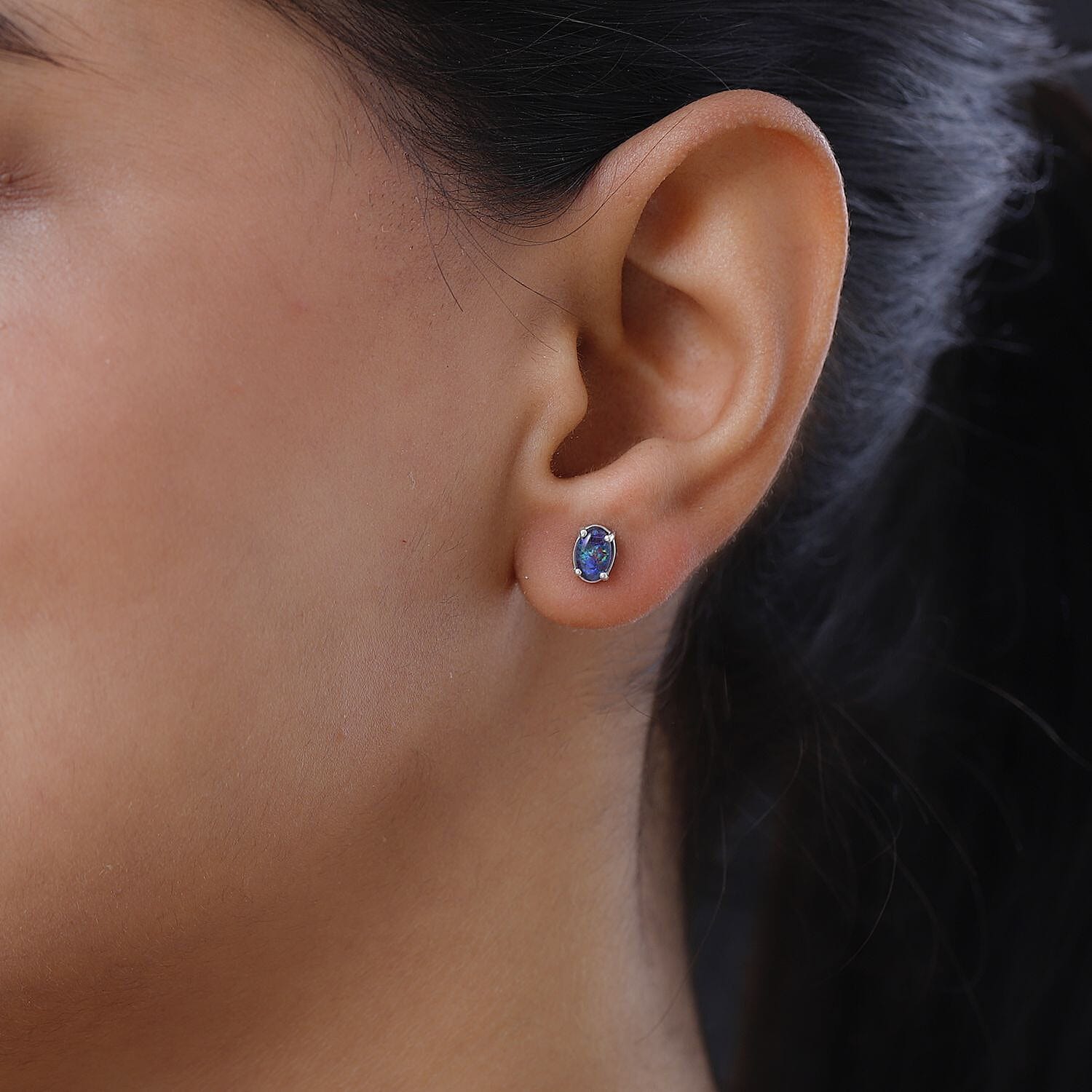 Australian Boulder Opal Triplet Stud Earrings in Platinum Plated Sterling Silver 8732561 3