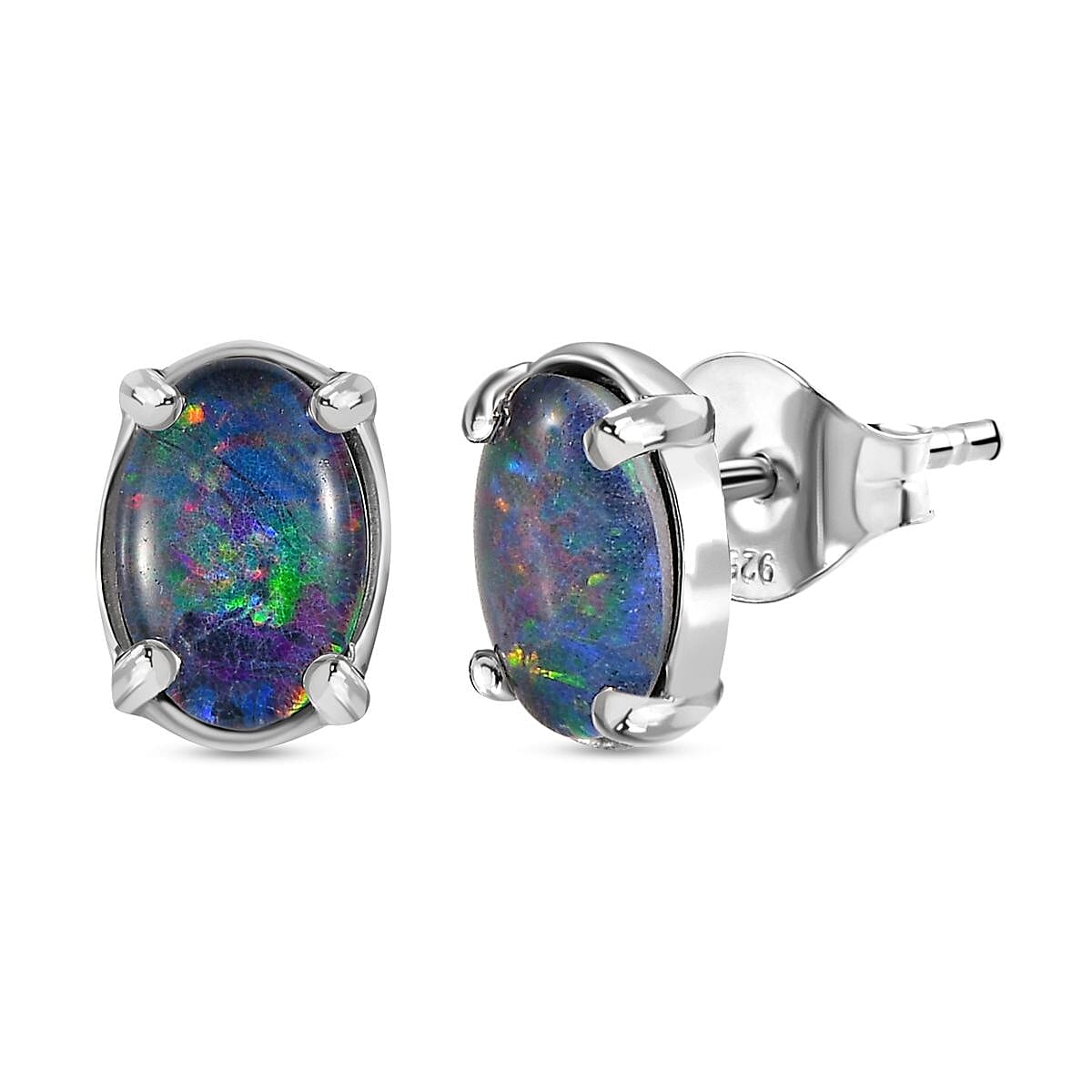 Australian Boulder Opal Triplet Stud Earrings in Platinum Plated Sterling Silver 8732561 4