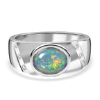 Australian Boulder Opal and Natural Cambodian Zircon Ring in Rhodium Overlay Sterling Silver 1.78 Ct, Silver Wt. 5.81 Gms.