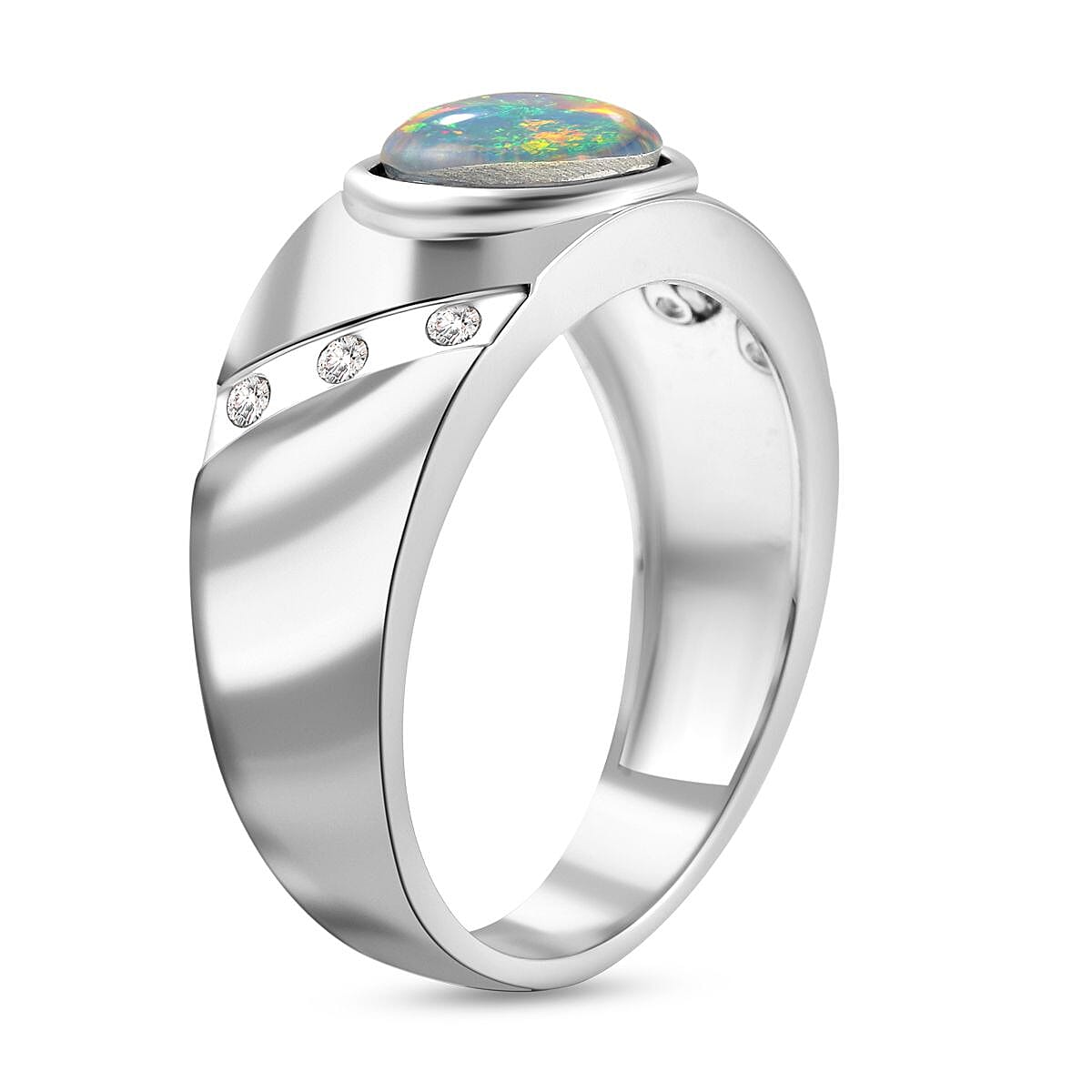 Australian Boulder Opal and Zircon Solitaire Ring in Rhodium Plated Sterling Silver 3603802 4
