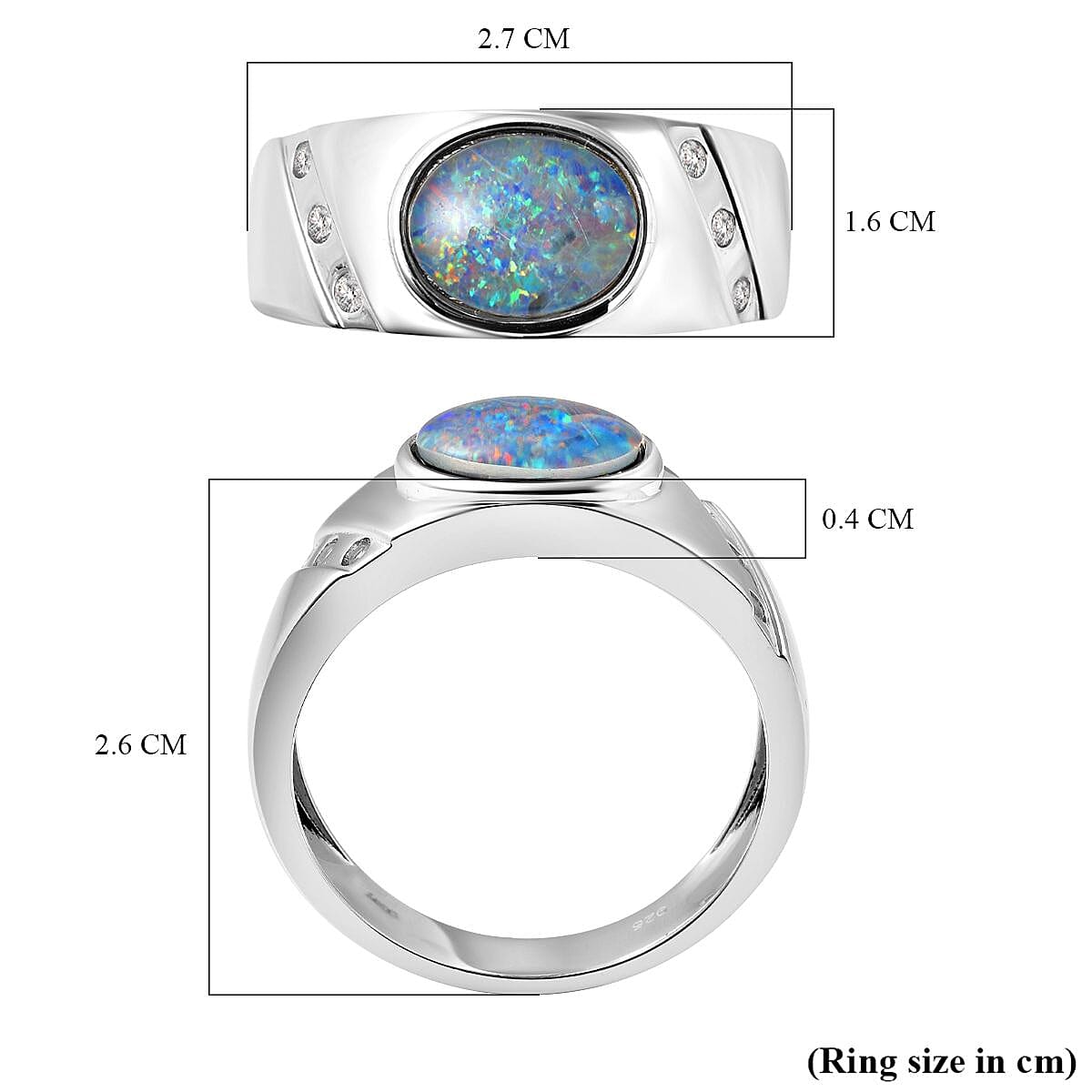 Australian Boulder Opal and Zircon Solitaire Ring in Rhodium Plated Sterling Silver 3603802 6