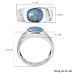 Australian Boulder Opal and Natural Cambodian Zircon Ring in Rhodium Overlay Sterling Silver 1.78 Ct, Silver Wt. 5.81 Gms.