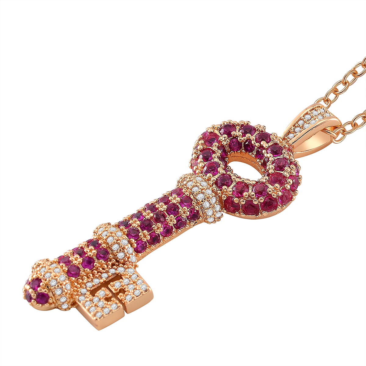 Fuchsia Crystal &amp; White Crystal Necklace (Size - 20-2 Ext) in Yellow Gold Tone 7988692 2