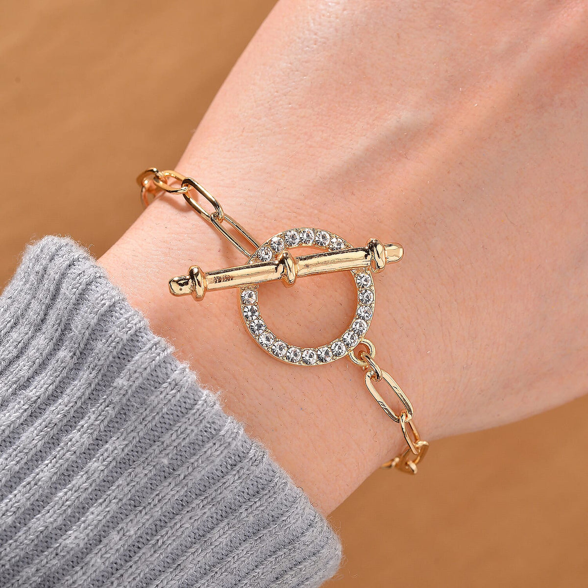Designer Inspired - Paperclip Bracelet (Size - 7.5) with T-Bar Clasp in Yellow Plated 8023755 2