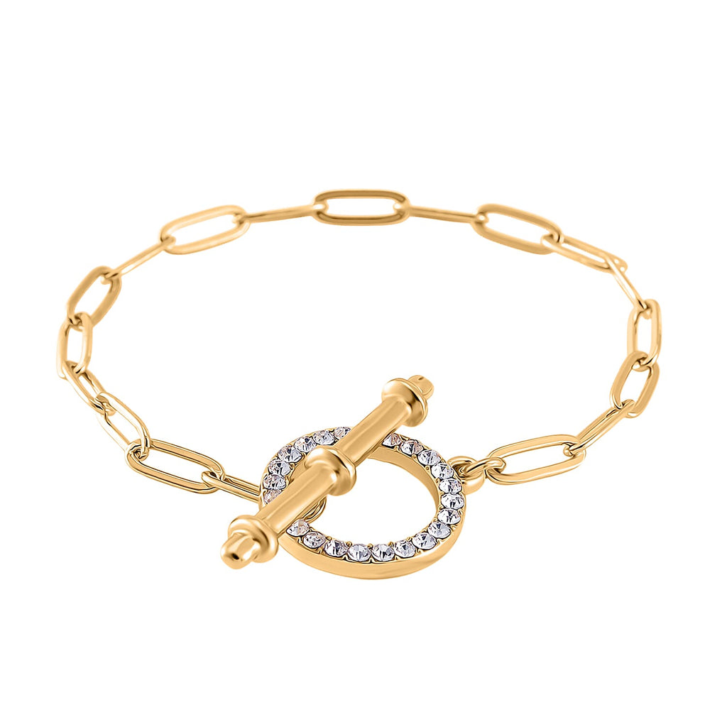Designer Inspired - Paperclip Bracelet (Size - 7.5) with T-Bar Clasp in Yellow Plated