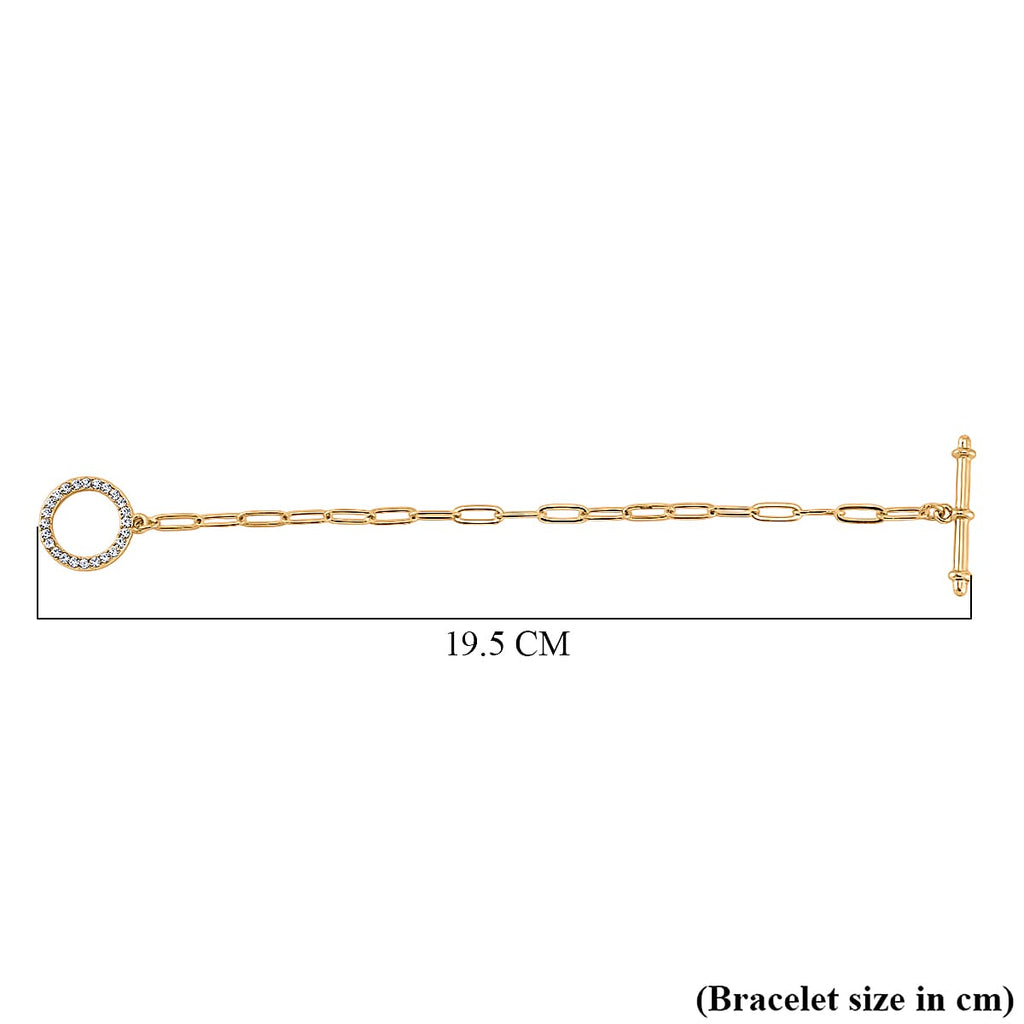 Designer Inspired - Paperclip Bracelet (Size - 7.5) with T-Bar Clasp in Yellow Plated