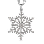 Snowflake Pattern - White Crystal Pendant with Chain (Size - 28-2 Ext) in Silver Tone