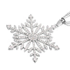 Snowflake Pattern - White Crystal Pendant with Chain (Size - 28-2 Ext) in Silver Tone