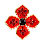 Austrian Black Crystal & Austrian Red Crystal Brooch in Yellow Gold Tone