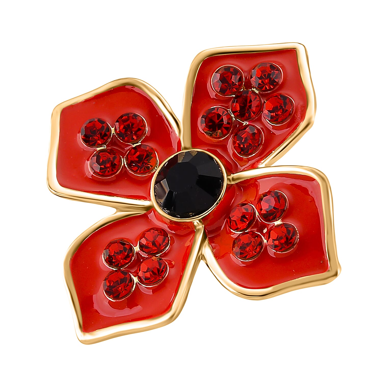Austrian Black Crystal &amp; Austrian Red Crystal Brooch in Yellow Gold Tone 8232634 3