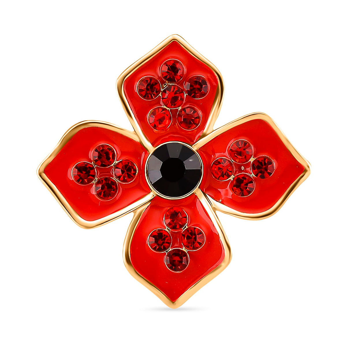 Austrian Black Crystal &amp; Austrian Red Crystal Brooch in Yellow Gold Tone 8232634 6