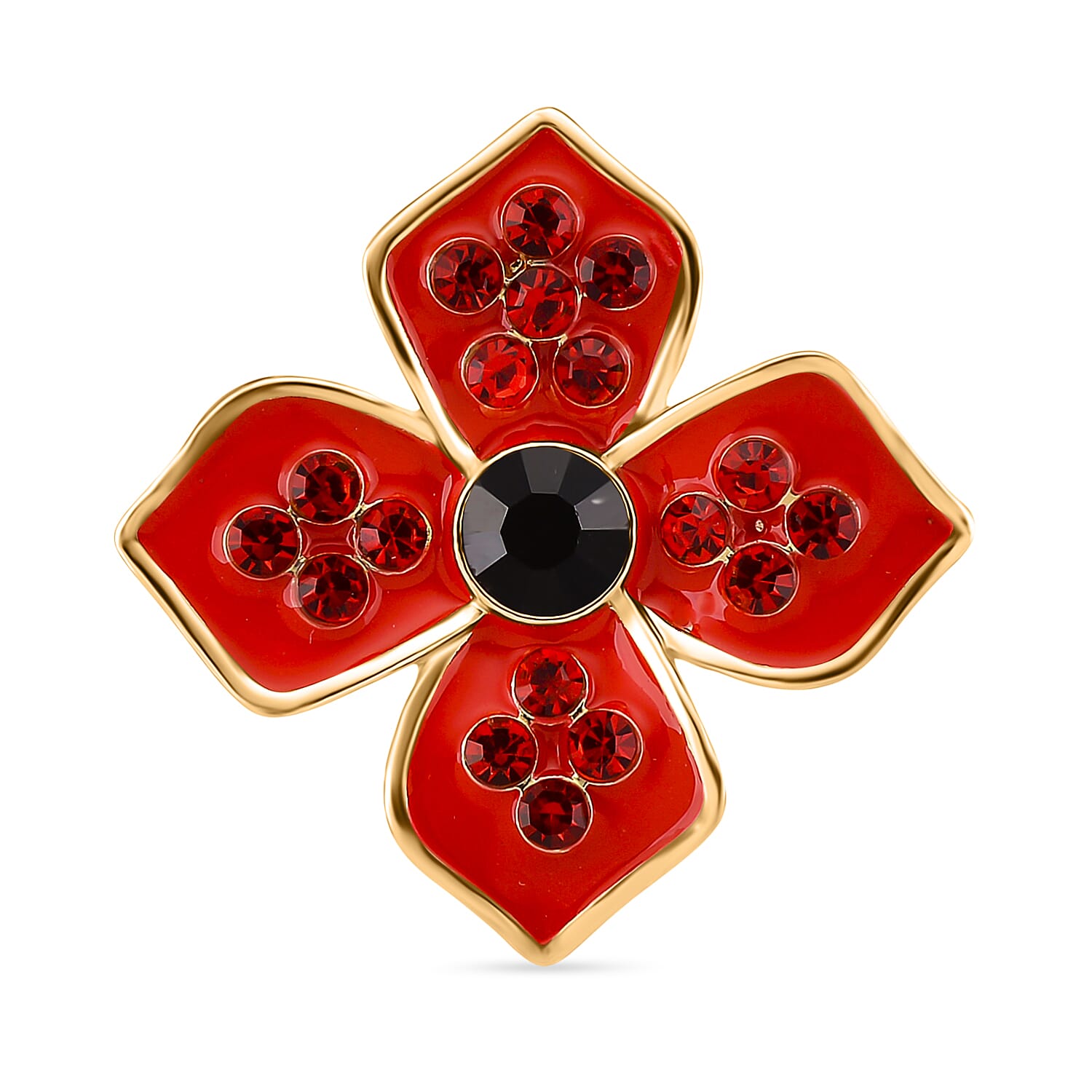 Austrian Black Crystal &amp; Austrian Red Crystal Brooch in Yellow Gold Tone 8232634 6