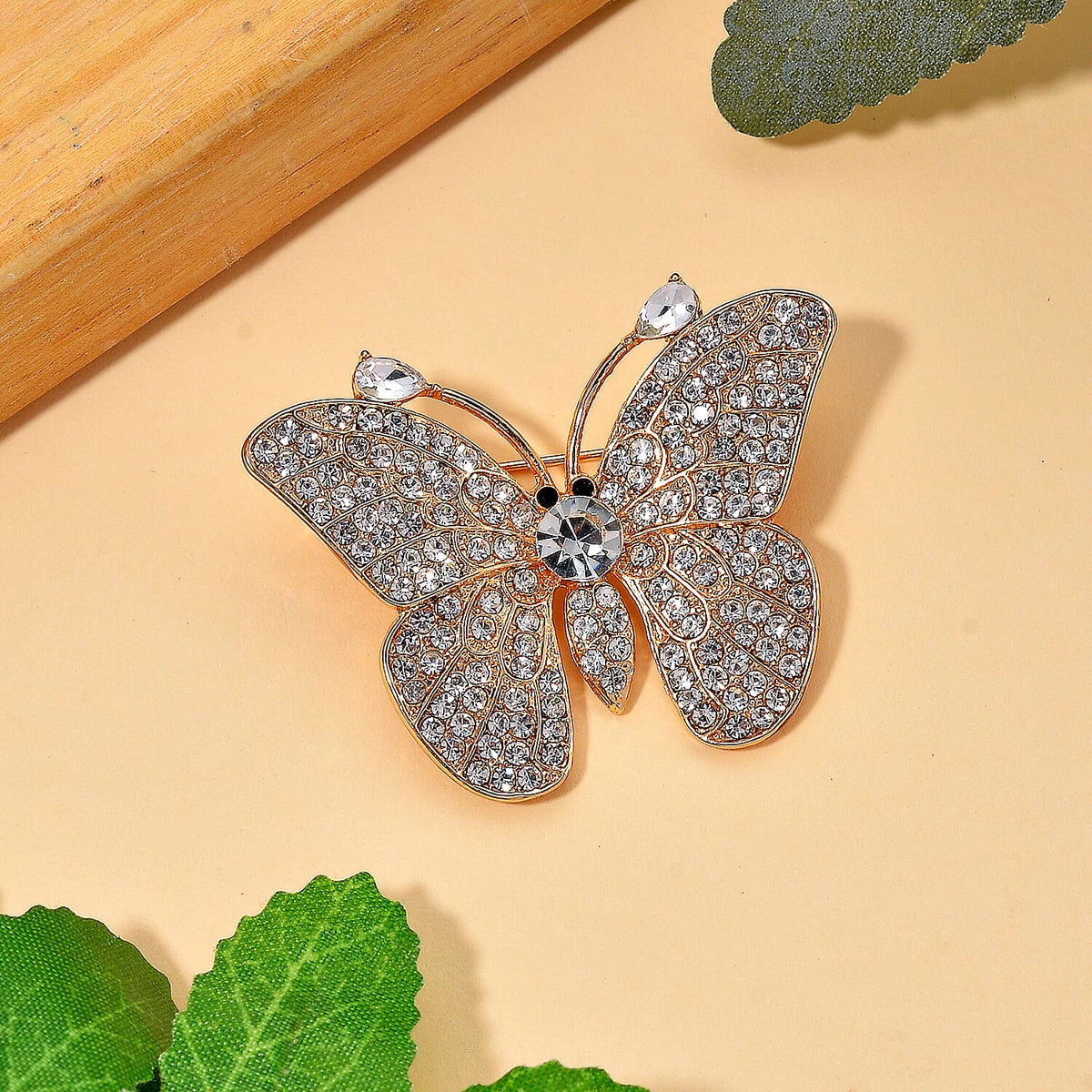 Austrian Black &amp; White Crystal Butterfly Brooch in Yellow Gold Colour Tone V32647958 2