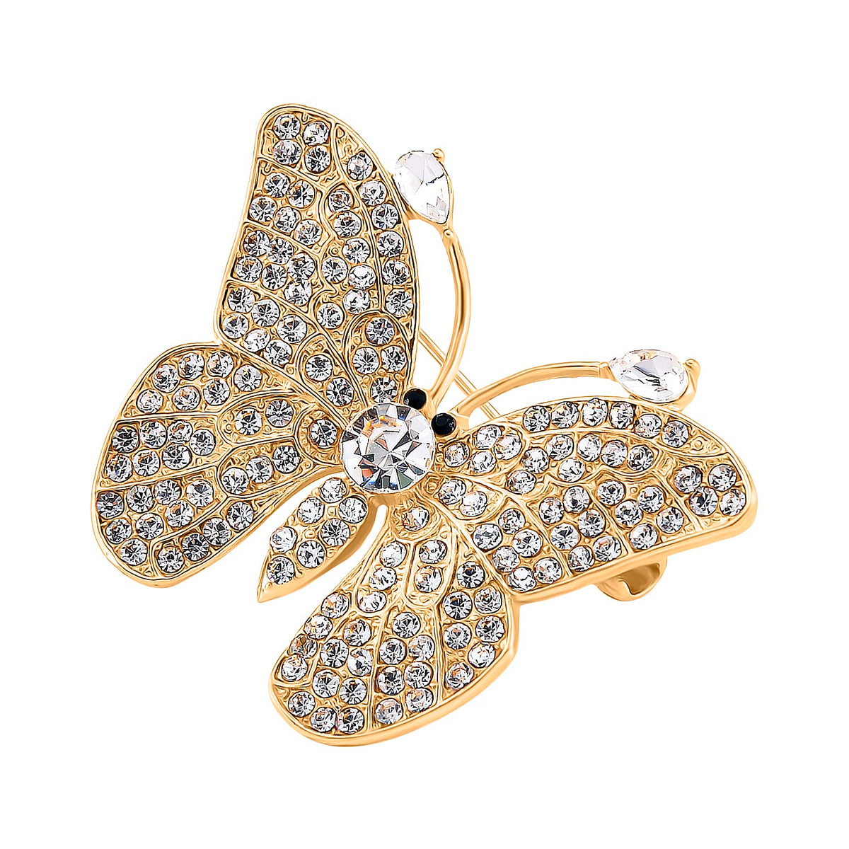 Austrian Black &amp; White Crystal Butterfly Brooch in Yellow Gold Colour Tone V32647958 3