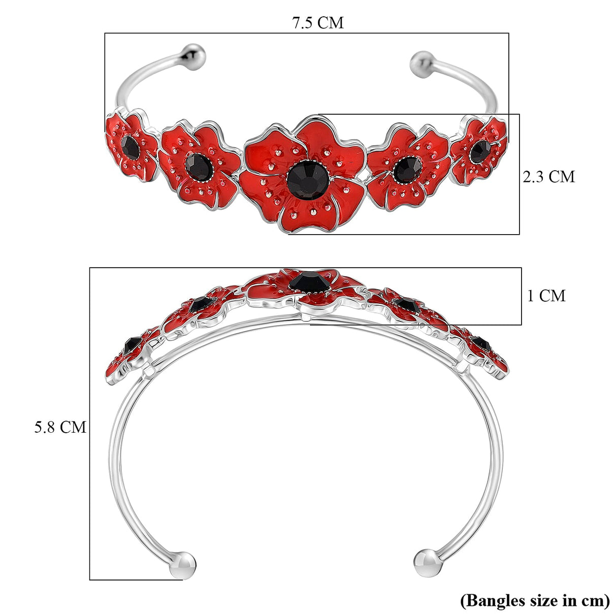 Austrian Black Crystal Cuff Bangle (Size 8) in Silver Tone 8243633 12