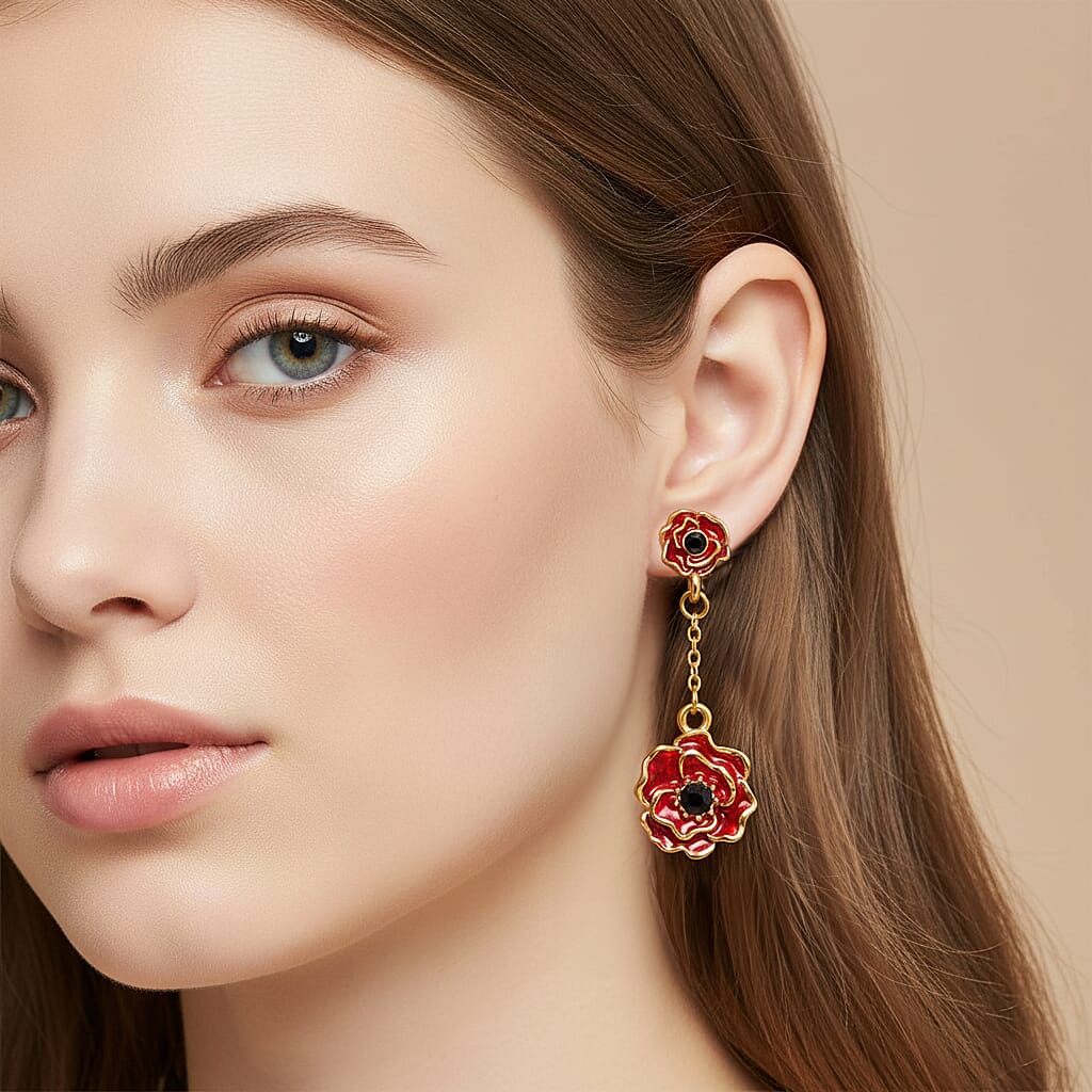 Austrian Black Crystal Dangling Earring with Push Back in Yellow Gold Plated 8232460 11