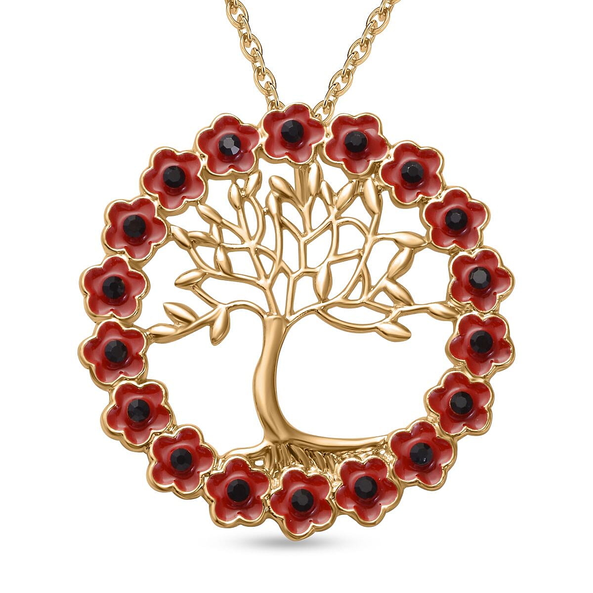 Austrian Black Crystal Tree of Life Necklace (Size 24) in Yellow Gold Plated V32583641 0