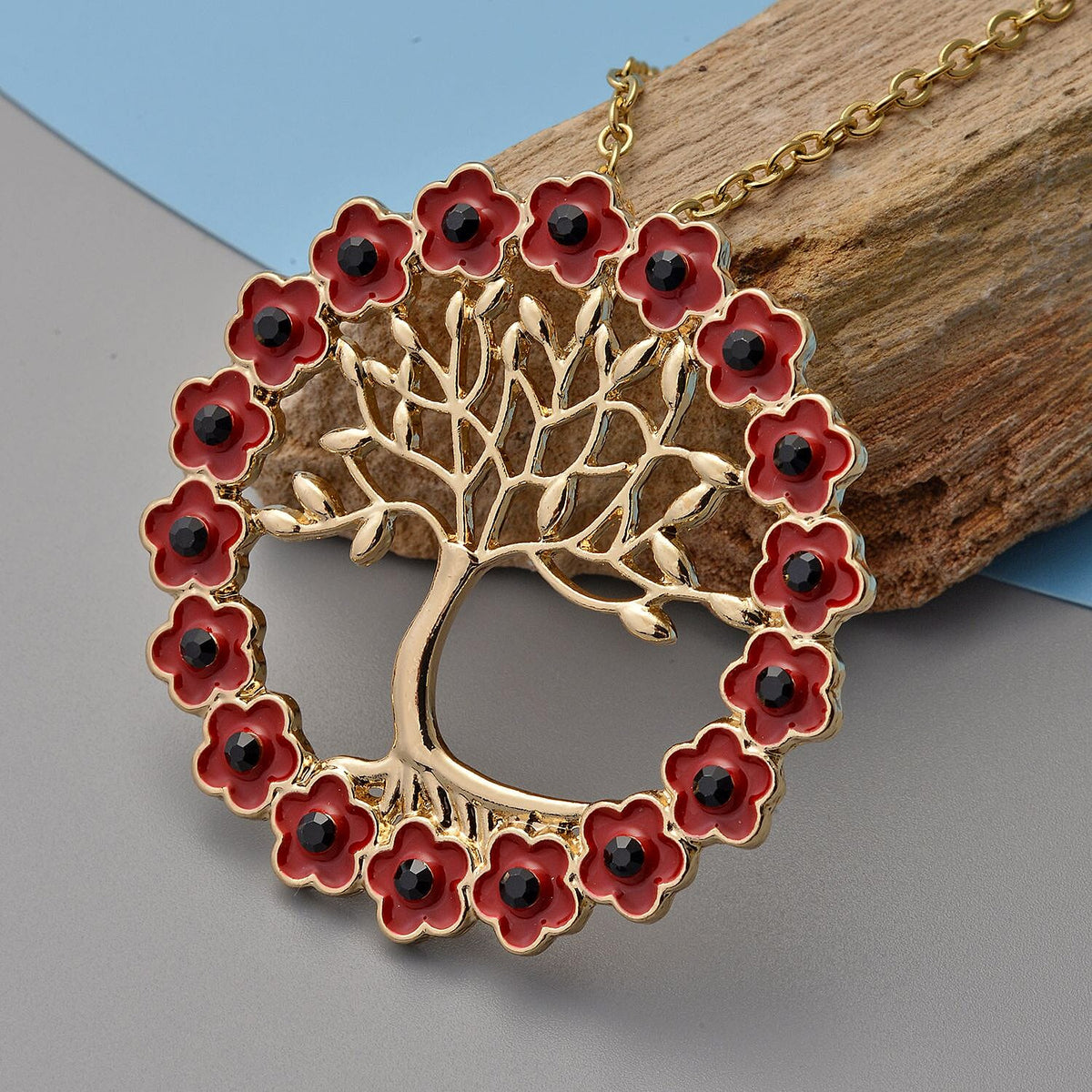 Austrian Black Crystal Tree of Life Necklace (Size 24) in Yellow Gold Plated V32583641 2