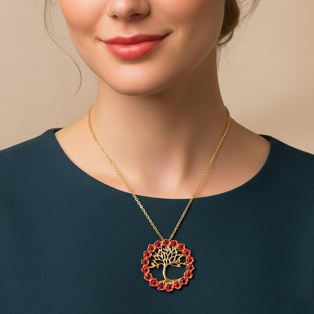 Austrian Black Crystal Tree of Life Necklace (Size 24) in Yellow Gold Plated V32583641 5