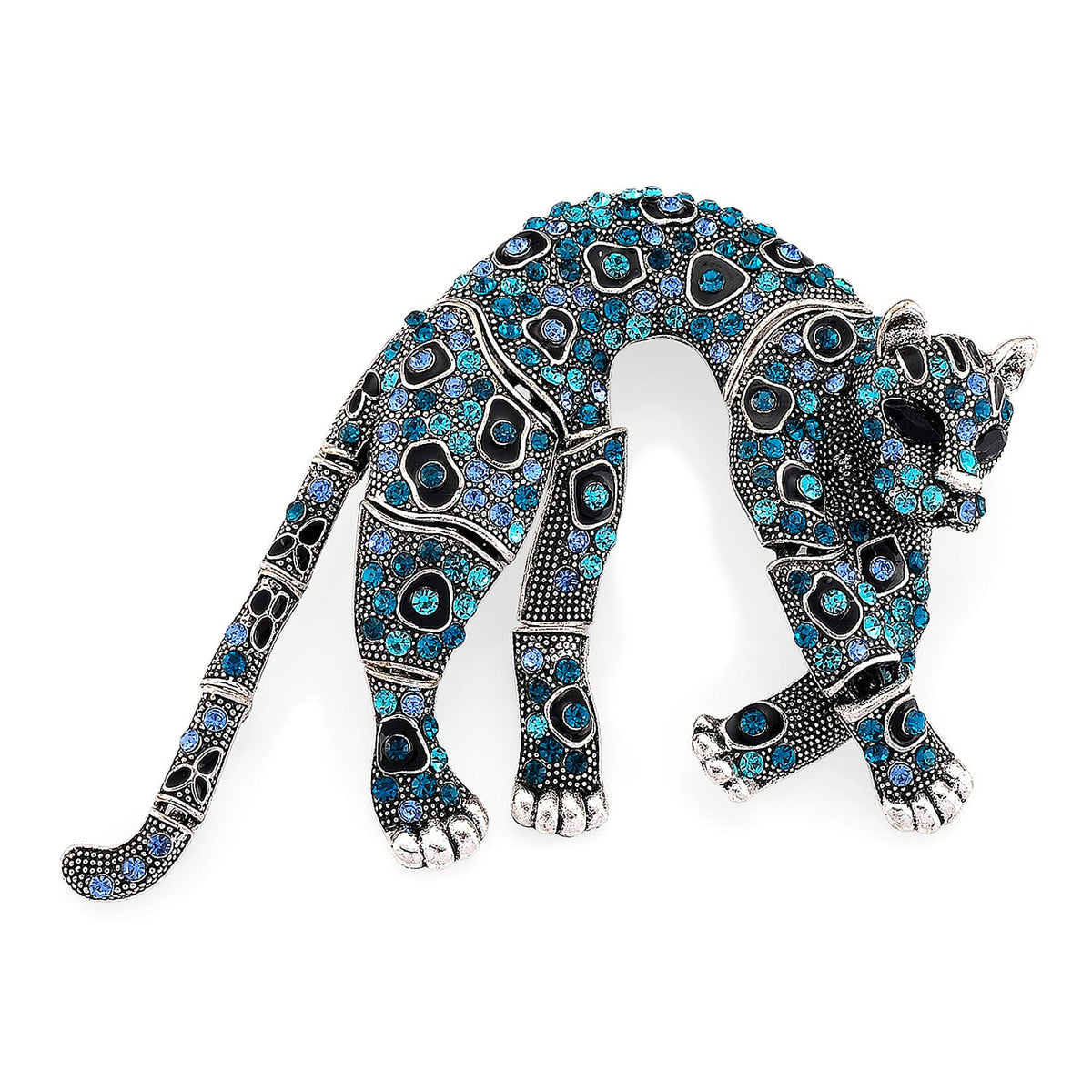 Austrian Blue Crystal &amp; Austrian Black Crystal Leopard Brooch Pendant 8256718 0