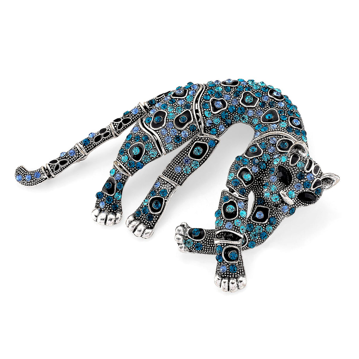 Austrian Blue Crystal &amp; Austrian Black Crystal Leopard Brooch Pendant 8256718 3