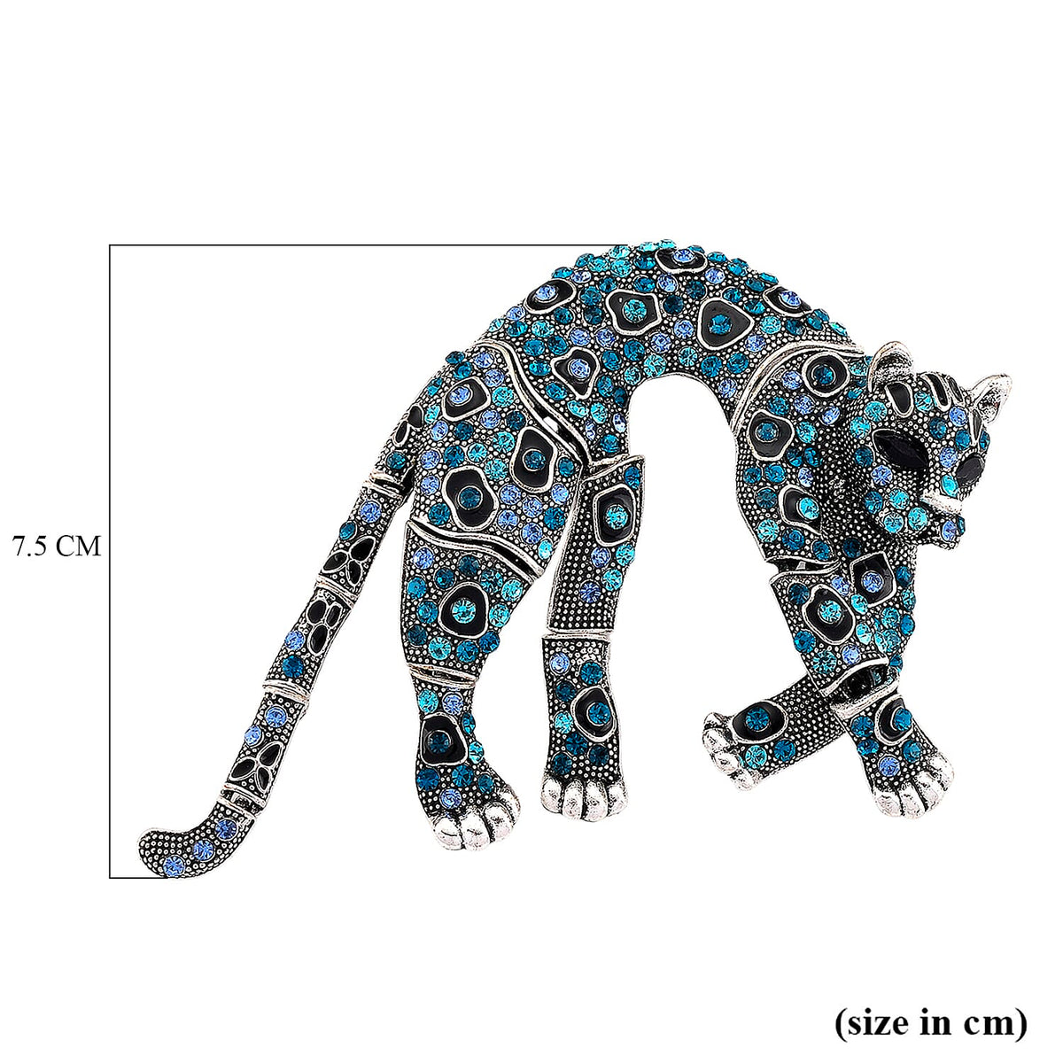 Austrian Blue Crystal &amp; Austrian Black Crystal Leopard Brooch Pendant 8256718 5
