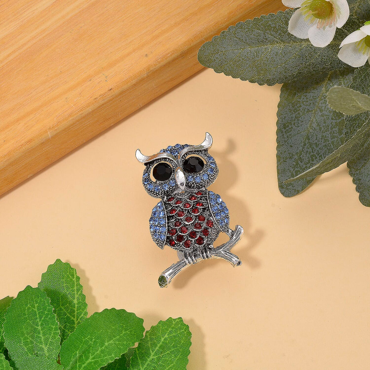 Austrian Multi Colour Crystal Owl Brooch in Antique Silver Colour Tone 8192384 2